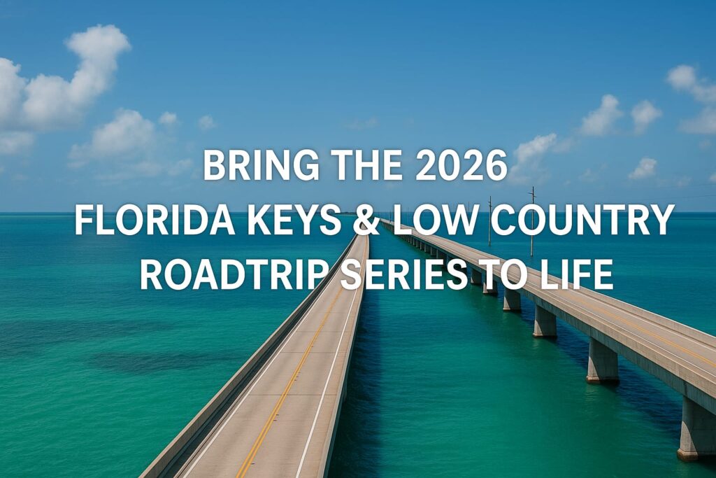 Bring the 2026 Florida Keys & Low Country Roadtrip Series to Life - fund low country - The Florida / Florida Keys / Low Country Trip is a coastal-to-coastal filming project capturing some of the most iconic shoreline highways in the United States. This expedition will feature Gulf Coast drives, Everglades crossings, the legendary Overseas Highway to Key West, the Atlantic coastline, and the historic Low Country of Georgia and South Carolina.